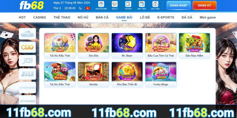 Sảnh game bài FB68 với sự hợp tác cùng CQ9